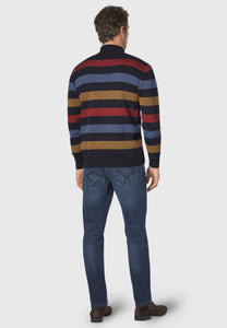 BROOK TAVERNER <BR>
Hendrick Striped Zip Neck sweater <BR>
Multi <BR>