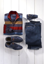 Load image into Gallery viewer, BROOK TAVERNER &lt;BR&gt;
Hendrick Striped Zip Neck sweater &lt;BR&gt;
Multi &lt;BR&gt;
