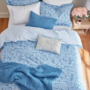 KATIE PIPER <BR>
Be Still Foliage <BR>
Blue <BR>
Duvet Set, Embroidered Cushion <BR>