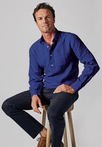BROOK TAVERNER <BR>
Popover Linen Shirt <BR>
Cobalt <BR>