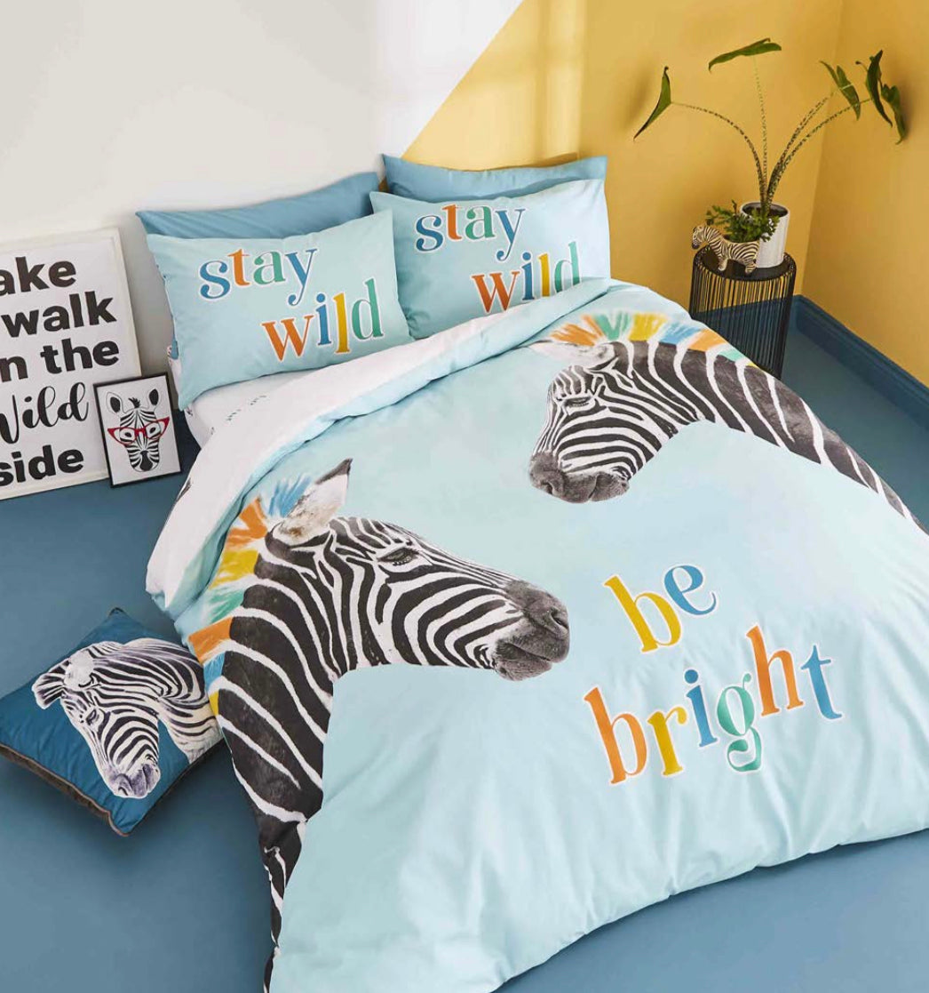 CATHERINE LANSFIELD <BR>
Stay Wild Zebra Duvet Set<BR>
Blue<BR>