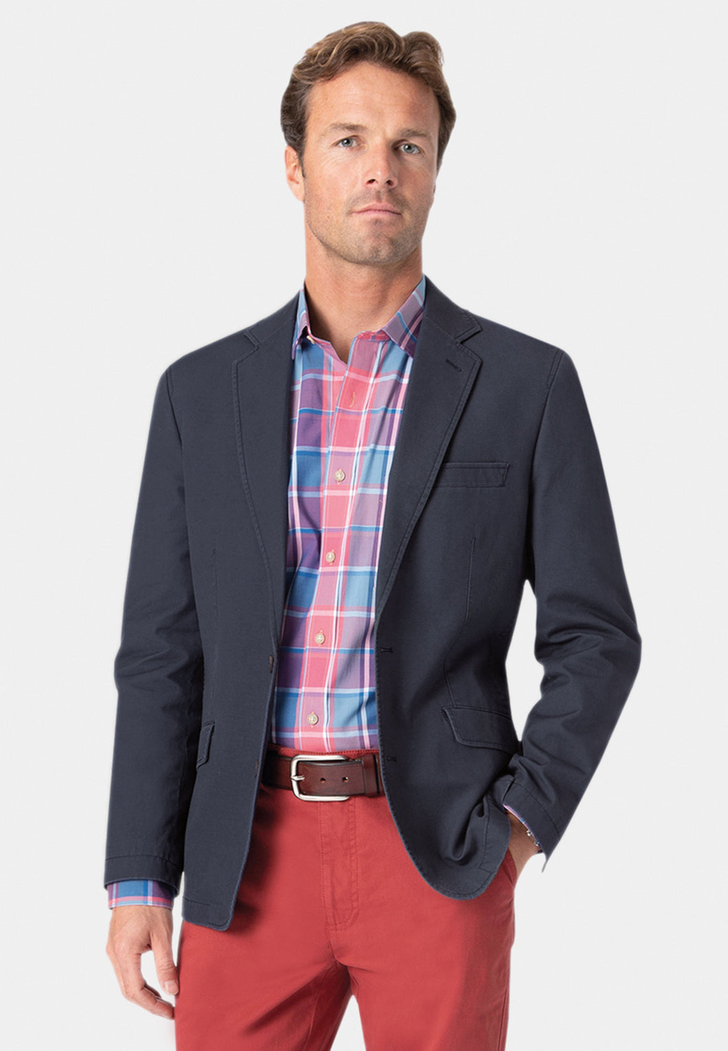 BROOK TAVERNER <BR>
Tatton Washed Cotton Linen Jacket <BR>
Indigo <BR>