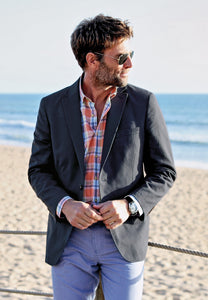 BROOK TAVERNER <BR>
Tatton Washed Cotton Linen Jacket <BR>
Indigo <BR>