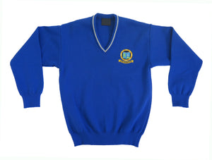 TUBBERCLAIRE N.S. V NECK JUMPER <BR>
Acrylic <BR>
Blue <BR>
